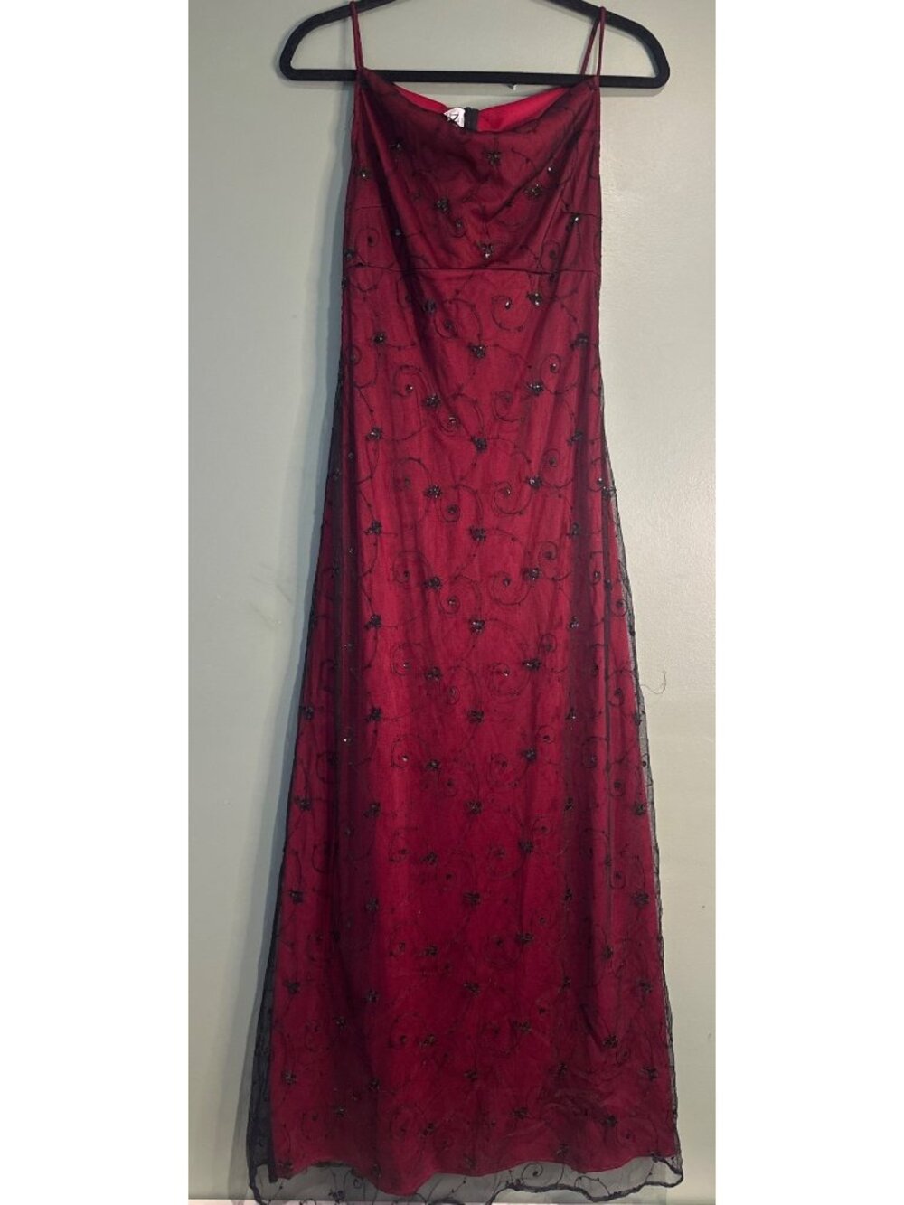 Vintage Y2K NewImage size 14 Whimsigoth Fairy Goth Burgundy Beaded Mesh Maxi